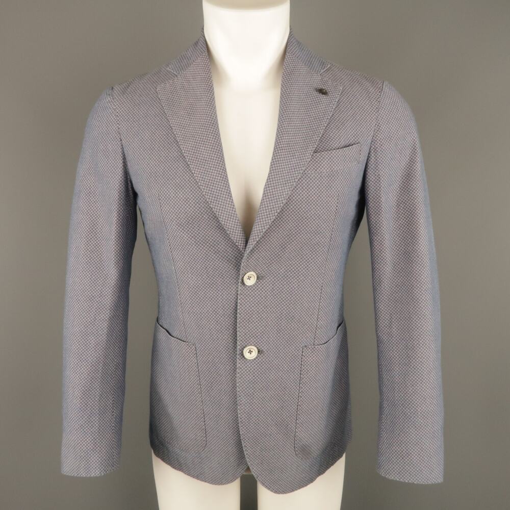 L.B.M. 1911 34 Short Blue & Burgundy Polka Dot Cotton Notch Lapel Sport Coat